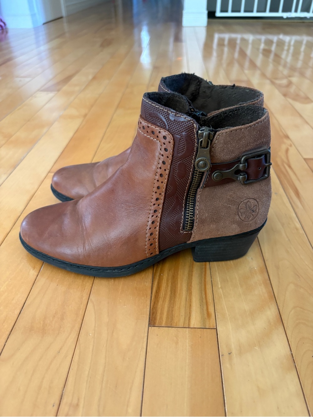 Rieker 75585 Ankle Boots Cowboy Faux Leather Casual Zip Up Size EU 38 Boho Chic